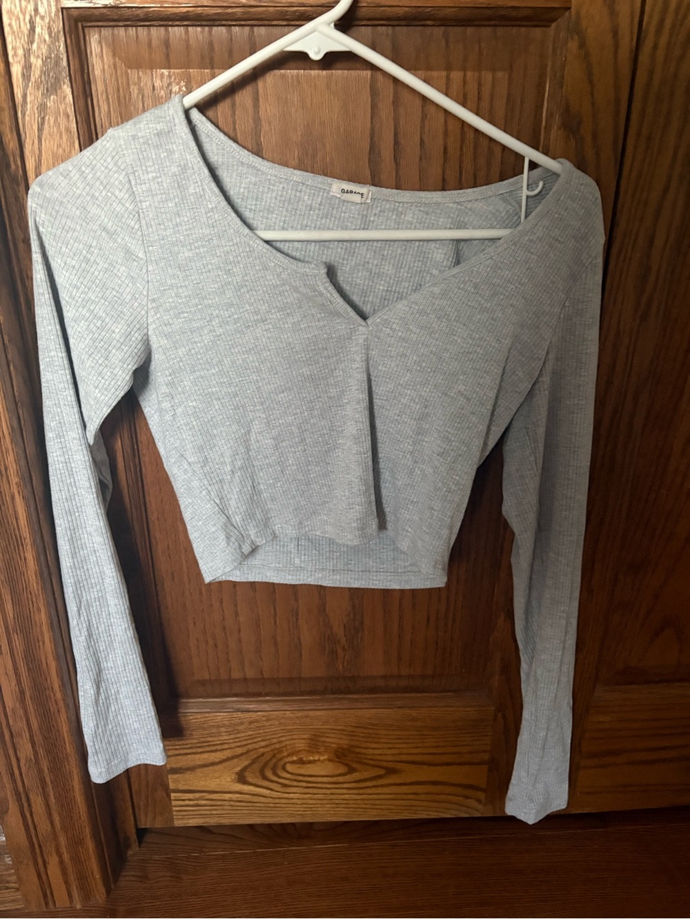 Garage Ribbed V-Neck Long Sleeve Crop Top